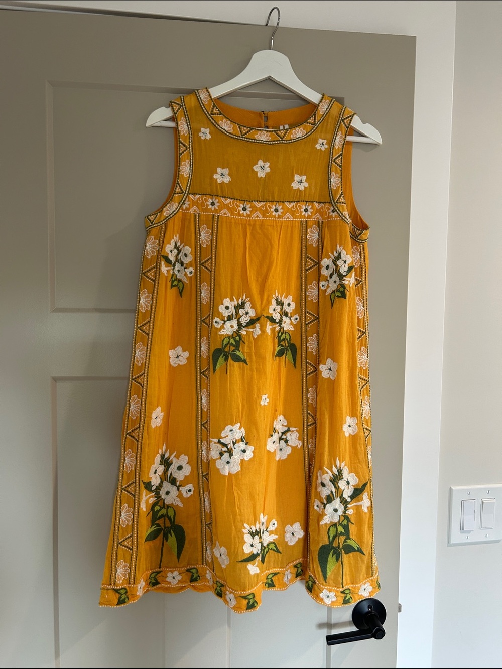 Anthropologie Mustard Yellow Embroidered Floral Dress - size 6